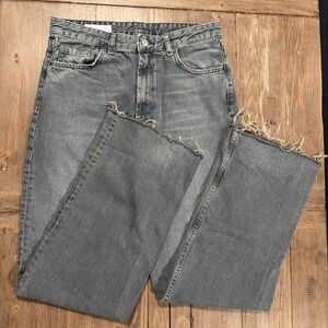 Zara High Rise Wide Leg Jeans (Grey)